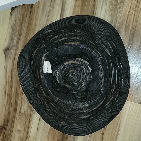 Nine West Black Straw & Mesh Wide Brimmed Hat - Picture 4 of 7